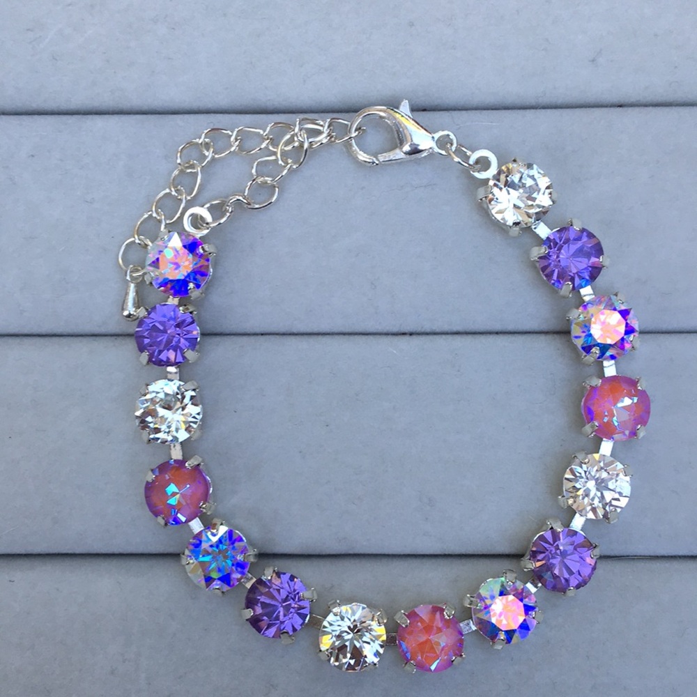 Violet + Amethyst Aurora Borealis + Silver Crystal Tennis Bracelet - Picture 5 of 5
